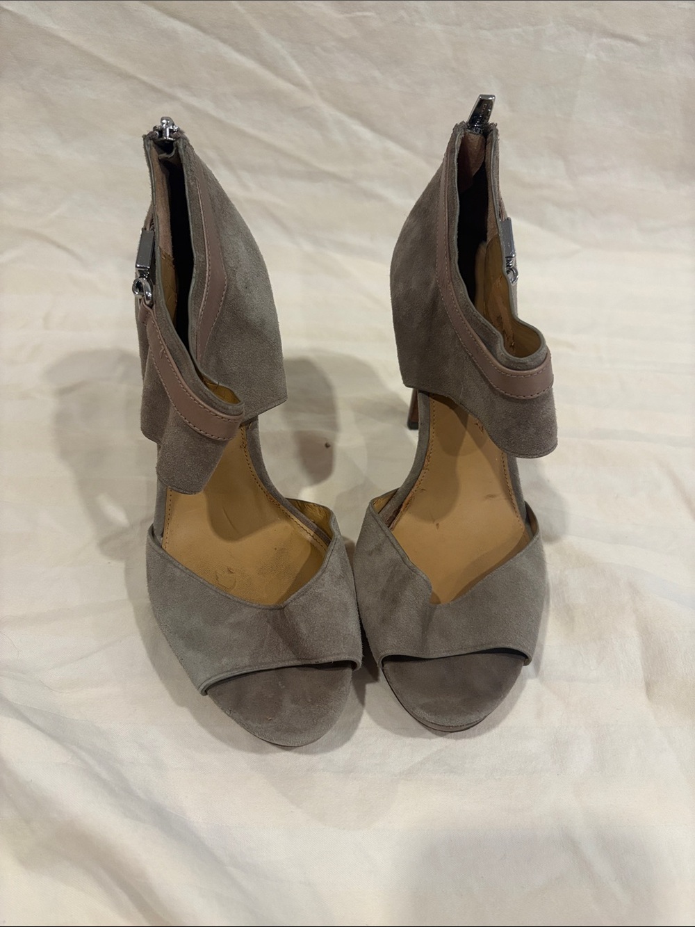 Coach Gray Suede Open-Toe Ankle-Heel Sandals